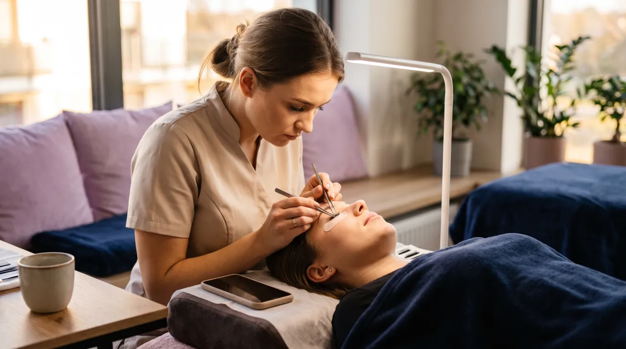 Recepcjonistka AI dla salonu rzęs — umawia uzupełnienia, gdy Ty izolujesz rzęsy