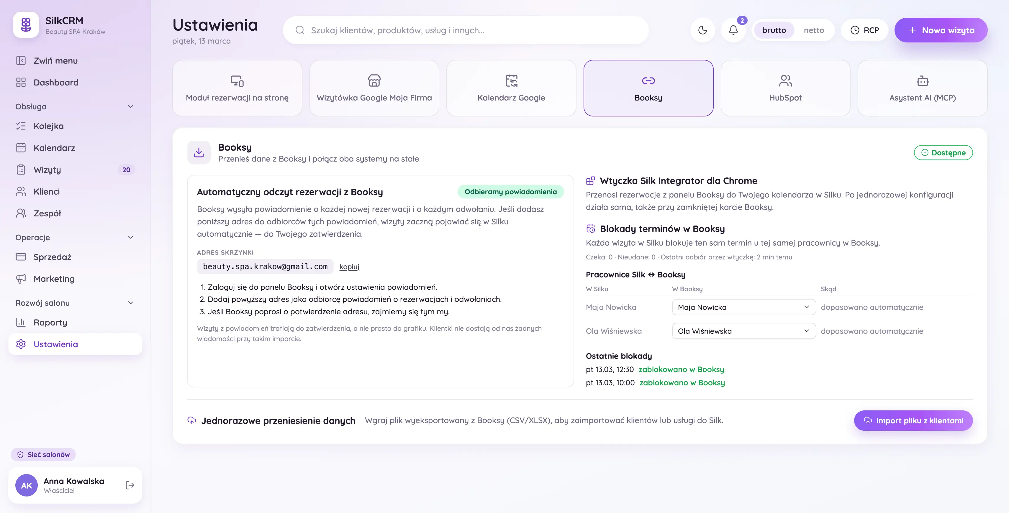 SilkCRM — Integracja Booksy